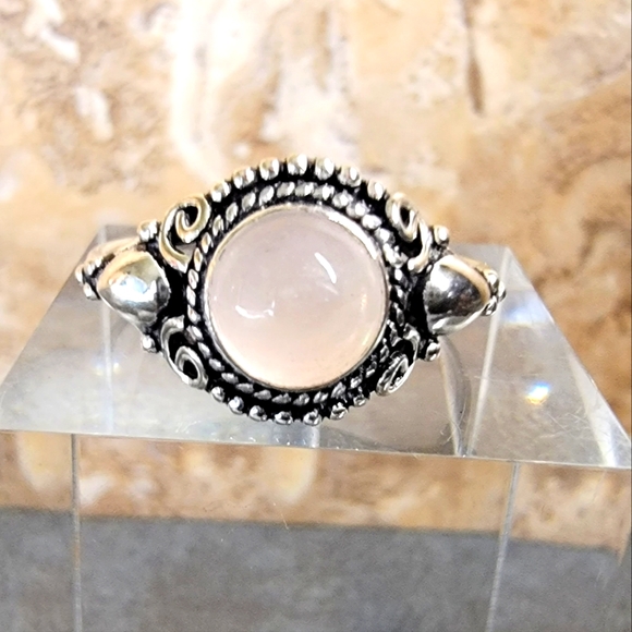 Vintage Jewelry - Rose Quartz Stone Dainty Ring 9 Sterling Silver 925 Gemstone Crystal Stone Boho